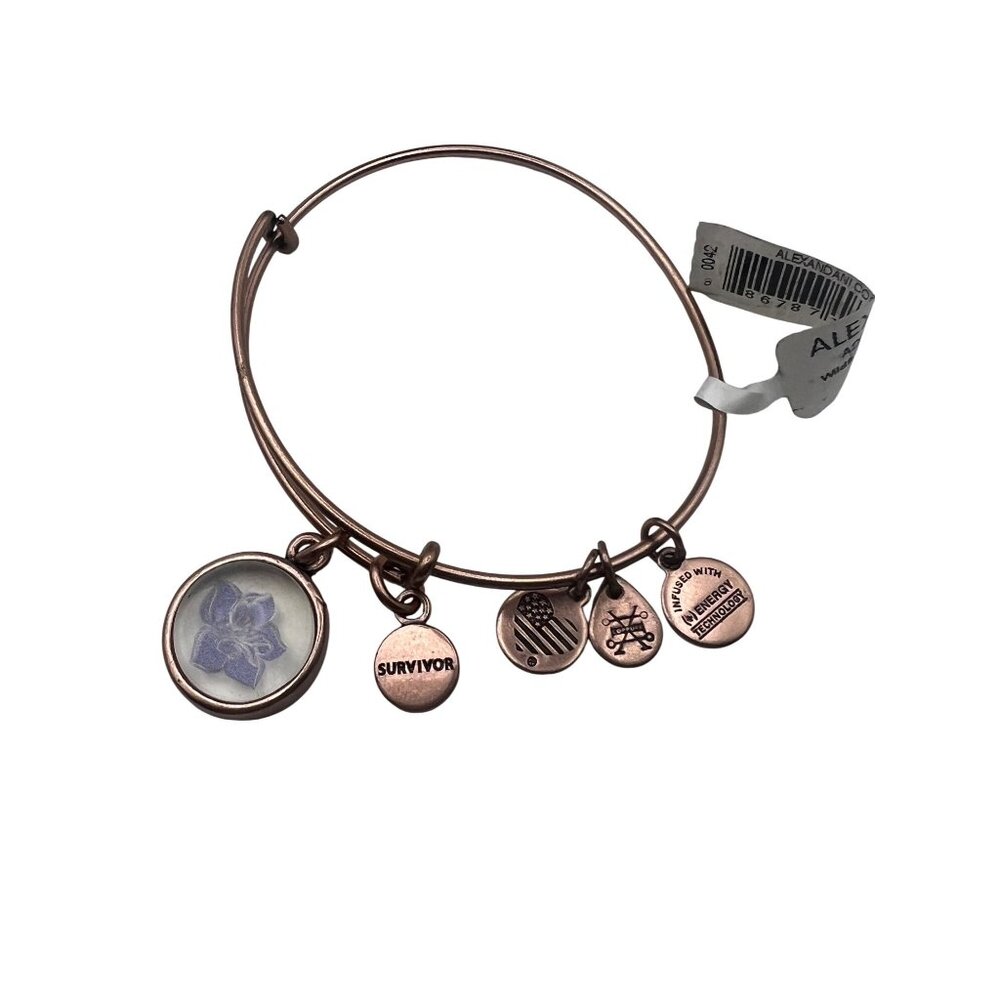 Alex And Ani Wildflower Mantra Bangle Bracelet Rose Gold Tone 2020 NWT Glass